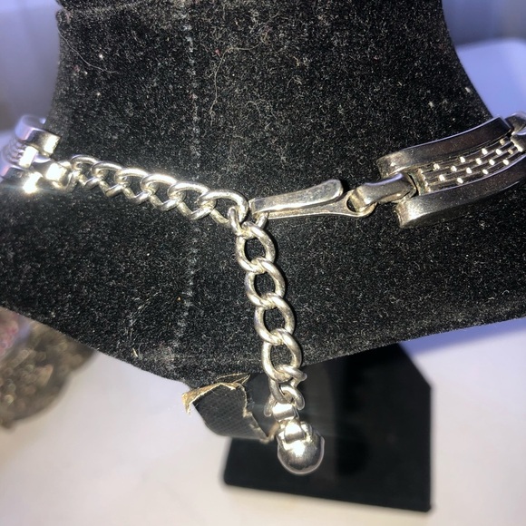 Stylish Silver Collar Necklace , Serious Modernist Chromed Steel Link Necklace - Picture 4 of 5